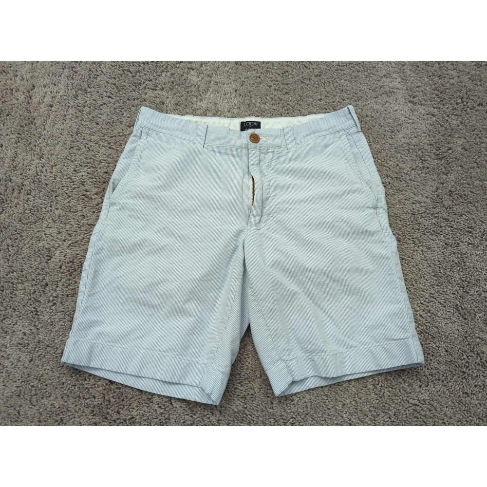 J Crew Chino Shorts Mens 30W Blue Vertical Stripes Gramercy‎ Preppy Casual